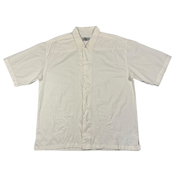 Linen Shirt Men's XXL Vintage Smokey Joes Embroidered Floral Design White Button - Picture 1 of 11